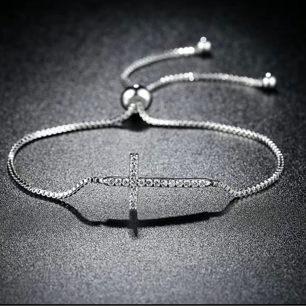925 sliver cross Bracelet Inlaid Shiny Zircon Adjustable Copper Hand Chain